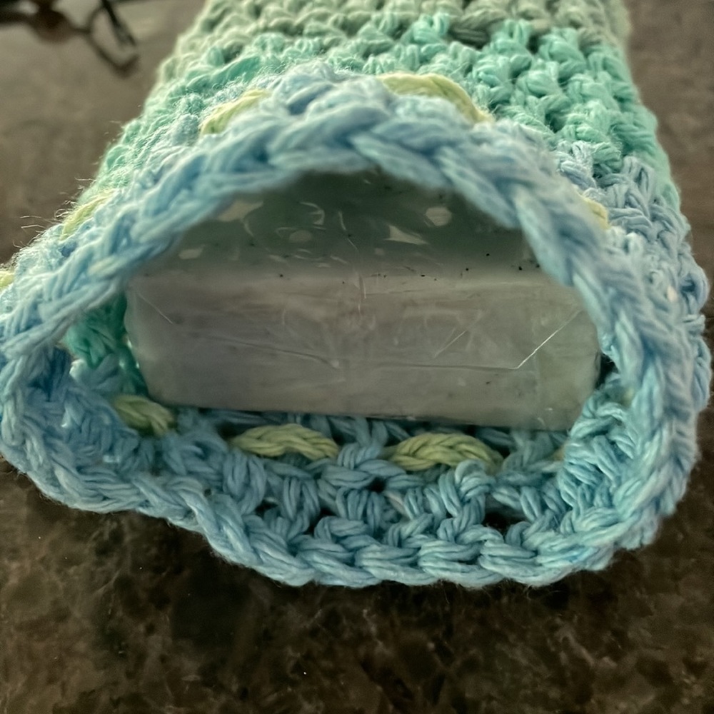 Crochet Soap Saver Soap Bag with Beaded Pull String 100% Cotton Made By Seller - Picture 9 of 12